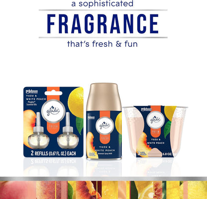 3-Wick Scented Candle Jar, Yuzu & White Peach, Air Freshener Infused with Essential Oils, 6.8 Oz, 3 Count