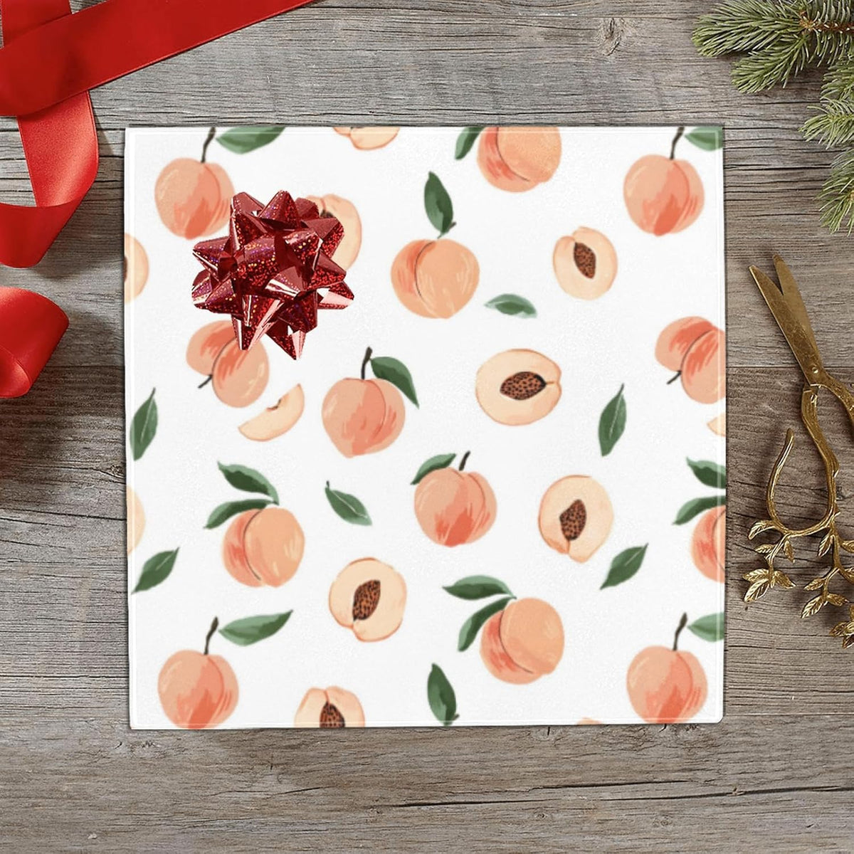 Cute Peaches Pattern Design Birthday Wrapping Paper Roll, Mini Roll Gift Wrap Perfect for Weddings, Brides, Holidays, Baby Showers - 58 x 22.8 inches
