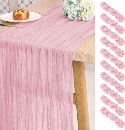 10 Pack Light Pink Cheesecloth Table Runner Long,21.5 x 120 Inch