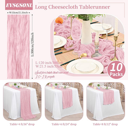 10 Pack Light Pink Cheesecloth Table Runner Long,21.5 x 120 Inch