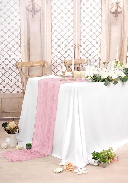 10 Pack Light Pink Cheesecloth Table Runner Long,21.5 x 120 Inch