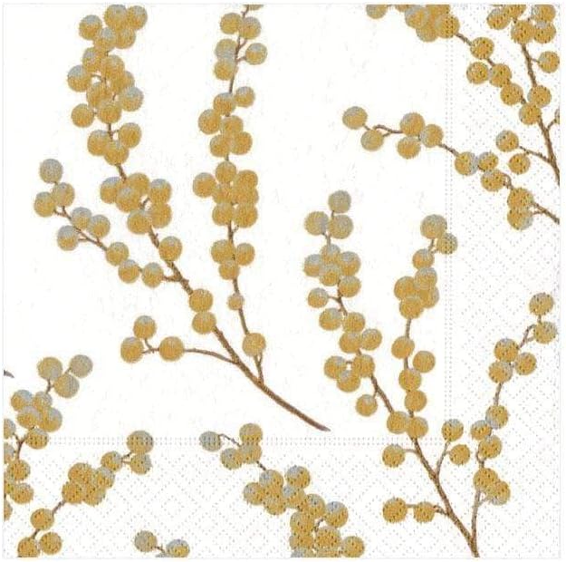 Entertaining with Caspari Berry Branches Paper Cocktail Napkin, White and Gold, Pack of 20