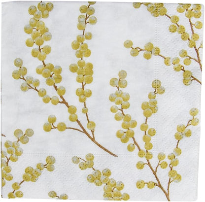 Entertaining with Caspari Berry Branches Paper Cocktail Napkin, White and Gold, Pack of 20