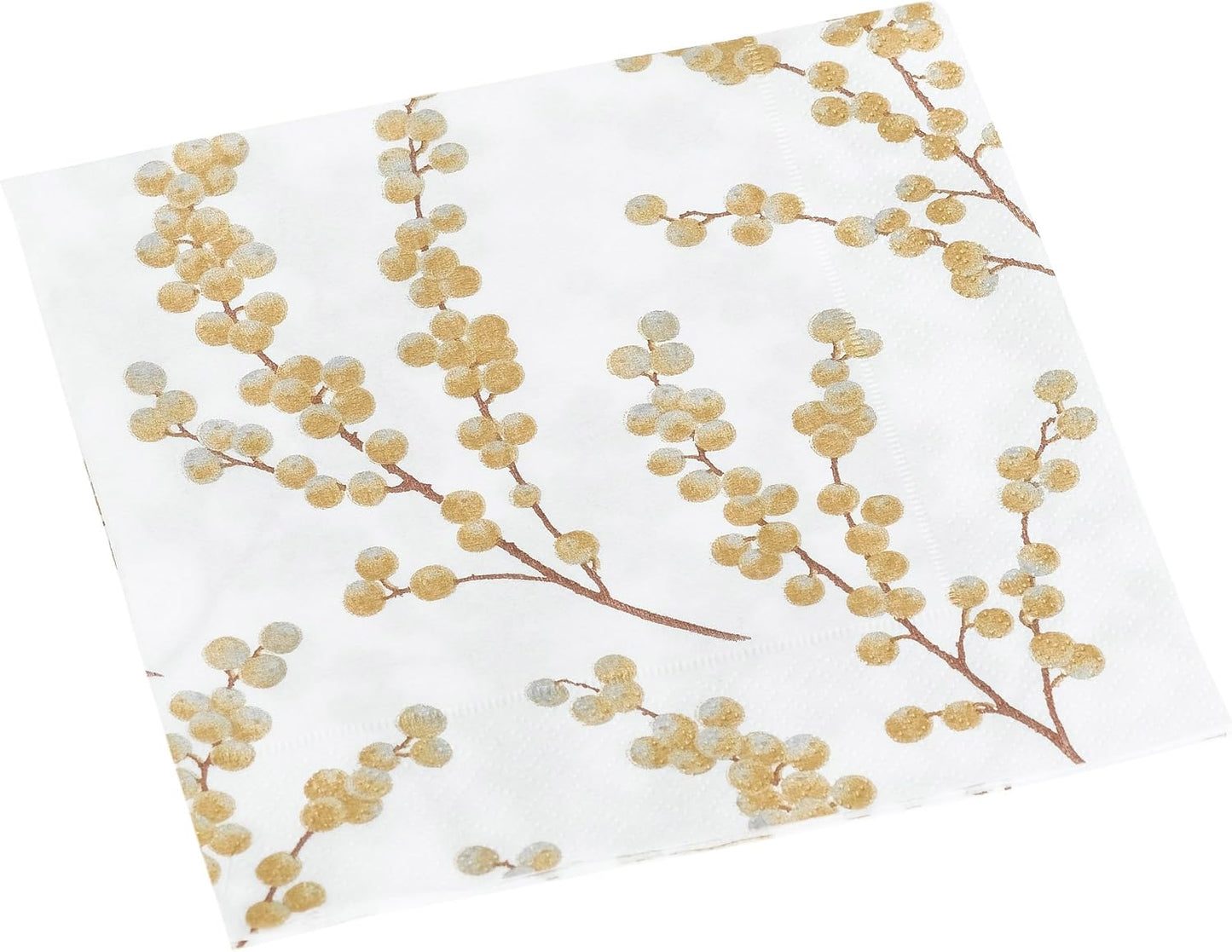 Entertaining with Caspari Berry Branches Paper Cocktail Napkin, White and Gold, Pack of 20