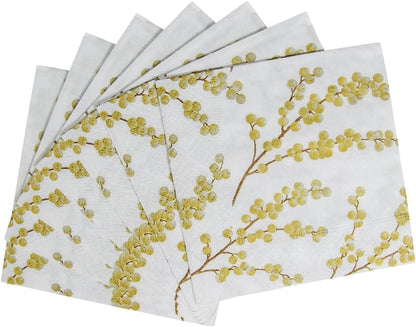 Entertaining with Caspari Berry Branches Paper Cocktail Napkin, White and Gold, Pack of 20