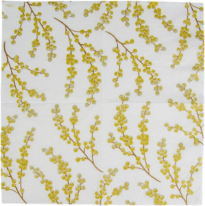 Entertaining with Caspari Berry Branches Paper Cocktail Napkin, White and Gold, Pack of 20