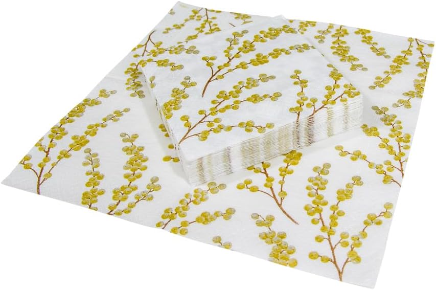 Entertaining with Caspari Berry Branches Paper Cocktail Napkin, White and Gold, Pack of 20