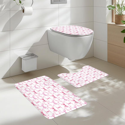 Pink Bow Retro Coquette Preppy 4Pcs Bathroom Shower Curtain Set with Rugs