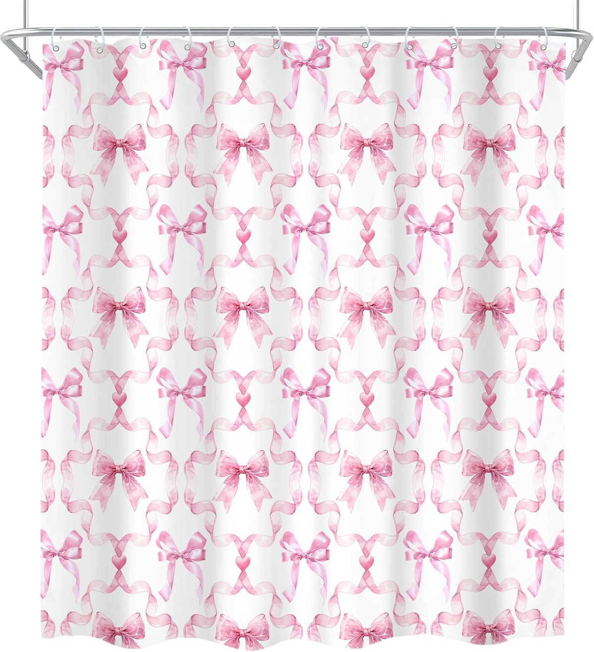 Pink Bow Retro Coquette Preppy 4Pcs Bathroom Shower Curtain Set with Rugs
