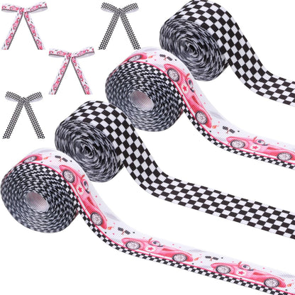 4 Rolls Pink Race Car Grosgrain Ribbons 20 Yards