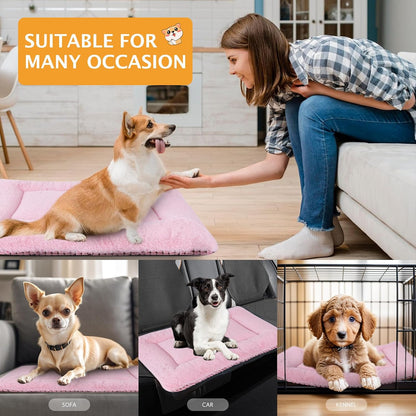 Reversible Dog Bed Mat with Plush and Corn Velvet,Soft Warm Pet Cushion, Dual Purpose Washable Sleeping Mattress Bed for Small Medium Large Dog and Cat XB004 (24"x18", Pink)
