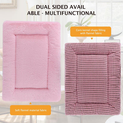Reversible Dog Bed Mat with Plush and Corn Velvet,Soft Warm Pet Cushion, Dual Purpose Washable Sleeping Mattress Bed for Small Medium Large Dog and Cat XB004 (24"x18", Pink)