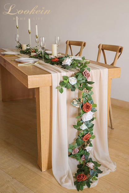 10 Feet Champagne Chiffon Table Runner Sheer Wedding Table Cloth 29x120 Inches Rustic Wedding Decorations French Chiffon Table Runner