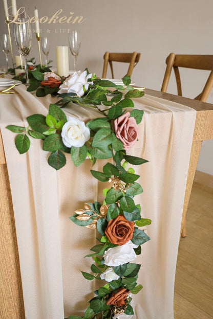 10 Feet Champagne Chiffon Table Runner Sheer Wedding Table Cloth 29x120 Inches Rustic Wedding Decorations French Chiffon Table Runner
