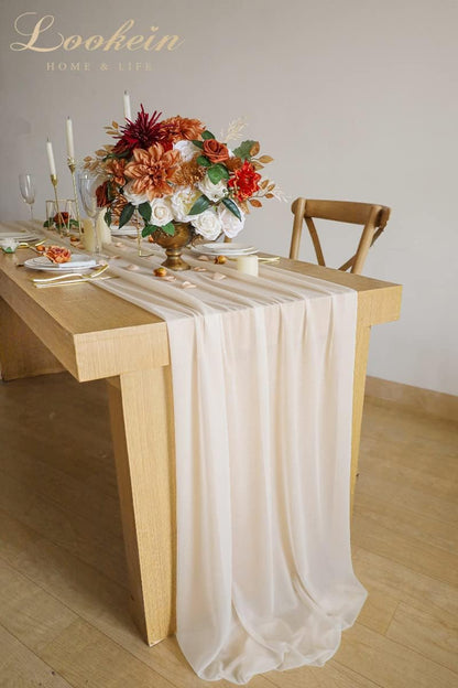 10 Feet Champagne Chiffon Table Runner Sheer Wedding Table Cloth 29x120 Inches Rustic Wedding Decorations French Chiffon Table Runner
