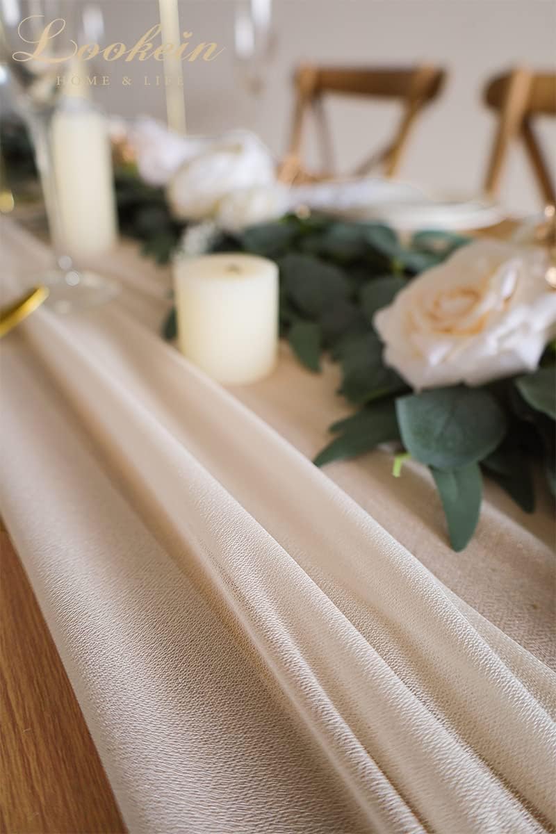 10 Feet Champagne Chiffon Table Runner Sheer Wedding Table Cloth 29x120 Inches Rustic Wedding Decorations French Chiffon Table Runner