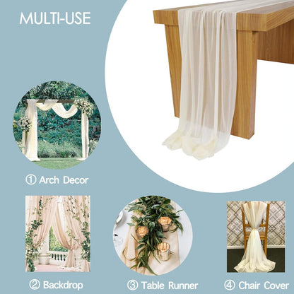10 Feet Champagne Chiffon Table Runner Sheer Wedding Table Cloth 29x120 Inches Rustic Wedding Decorations French Chiffon Table Runner