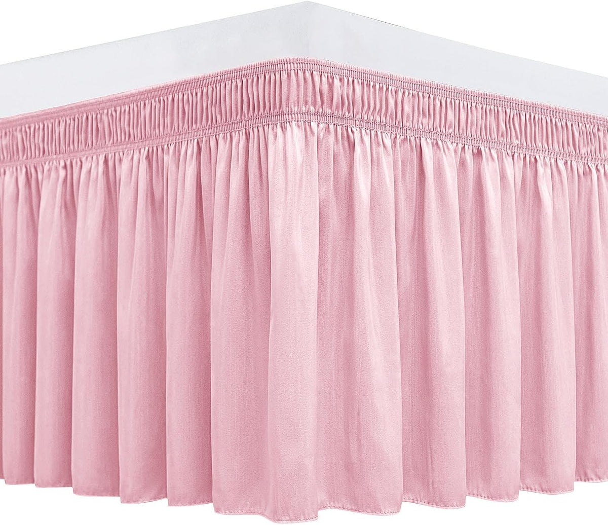 Wrap Around Queen Size Bed Skirt 15 Inch Drop-Elastic Dust Ruffle Pink