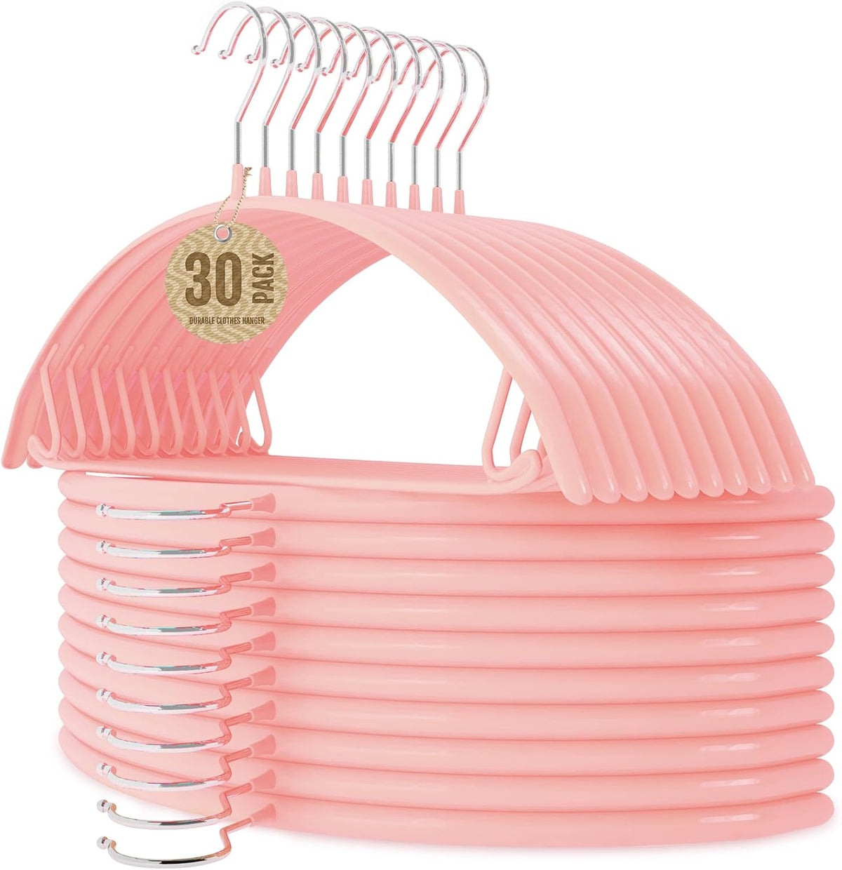 30 Pack 16 Inch Rubber-Coated Non-Slip Metal Hangers (Pink)