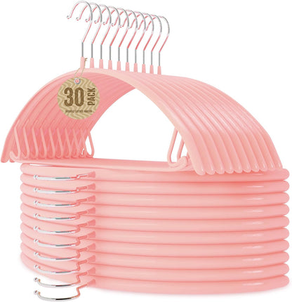 30 Pack 16 Inch Rubber-Coated Non-Slip Metal Hangers (Pink)