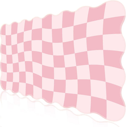 Pink Mouse Pad,Geometric Desk Mat XXL Large Scalloped Gaming Mousepad,35.4x15.7in Non-Slip Rubber Base Keyboard Pad Waterproof Desktop Mat for Laptop Computer Game Home Office-Checkered