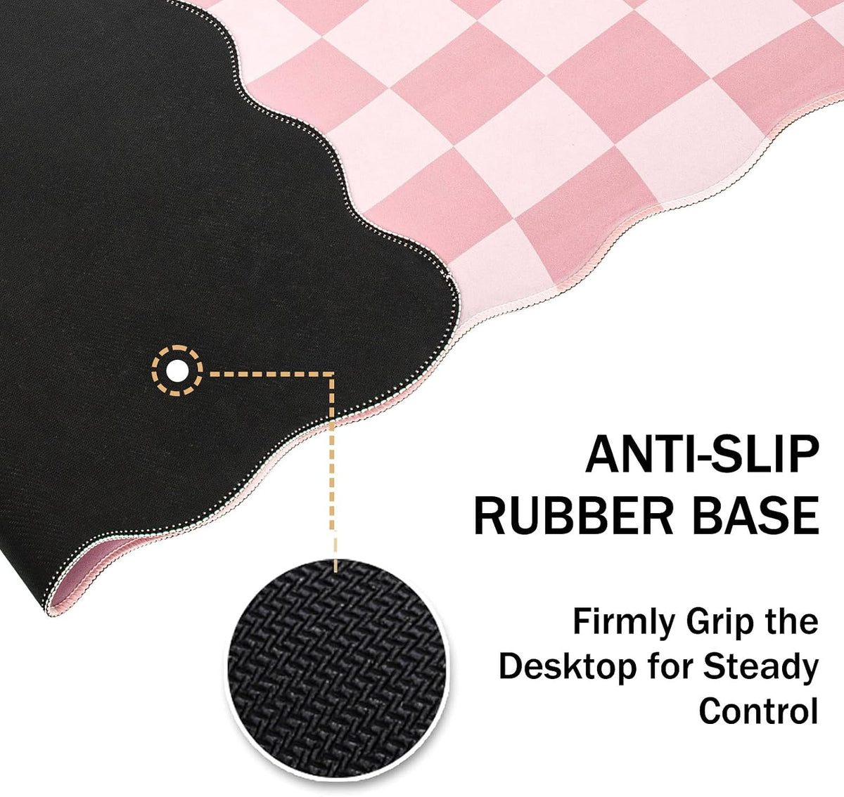 Pink Mouse Pad,Geometric Desk Mat XXL Large Scalloped Gaming Mousepad,35.4x15.7in Non-Slip Rubber Base Keyboard Pad Waterproof Desktop Mat for Laptop Computer Game Home Office-Checkered