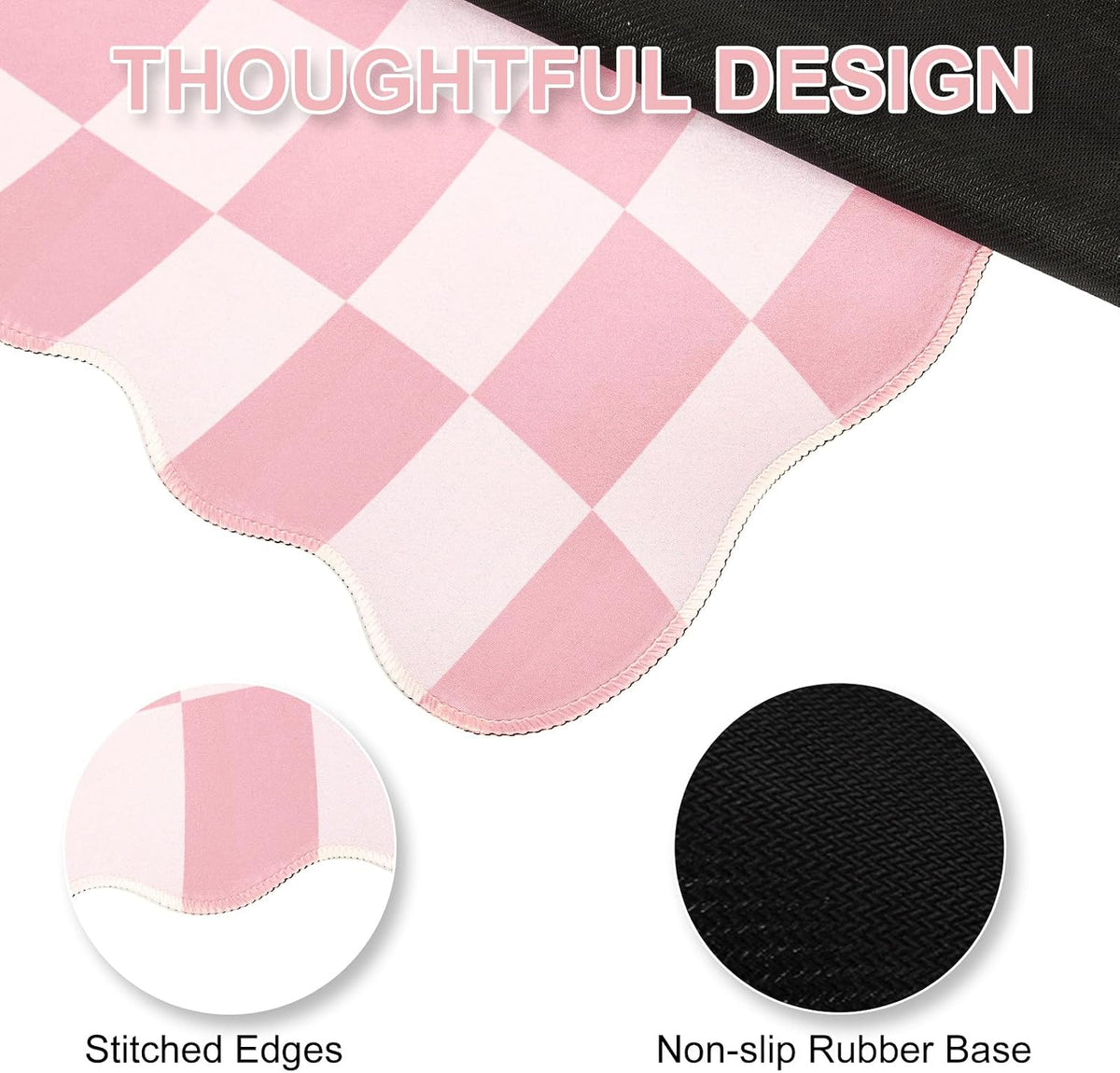 Pink Mouse Pad,Geometric Desk Mat XXL Large Scalloped Gaming Mousepad,35.4x15.7in Non-Slip Rubber Base Keyboard Pad Waterproof Desktop Mat for Laptop Computer Game Home Office-Checkered