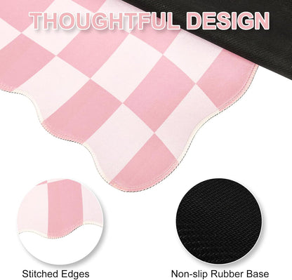 Pink Mouse Pad,Geometric Desk Mat XXL Large Scalloped Gaming Mousepad,35.4x15.7in Non-Slip Rubber Base Keyboard Pad Waterproof Desktop Mat for Laptop Computer Game Home Office-Checkered