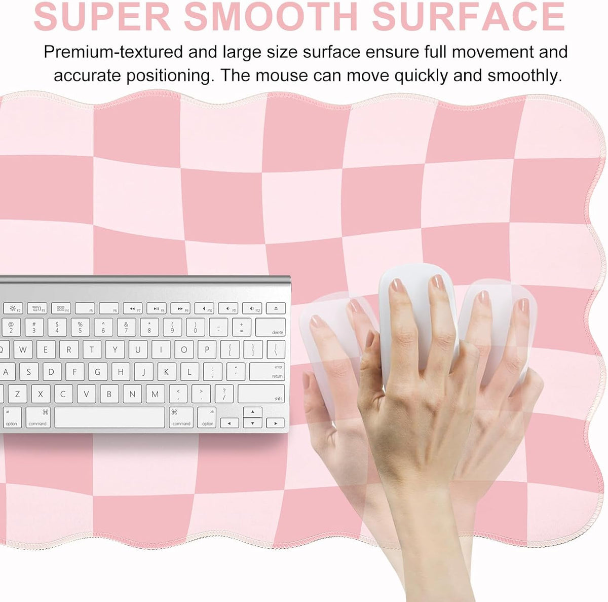 Pink Mouse Pad,Geometric Desk Mat XXL Large Scalloped Gaming Mousepad,35.4x15.7in Non-Slip Rubber Base Keyboard Pad Waterproof Desktop Mat for Laptop Computer Game Home Office-Checkered
