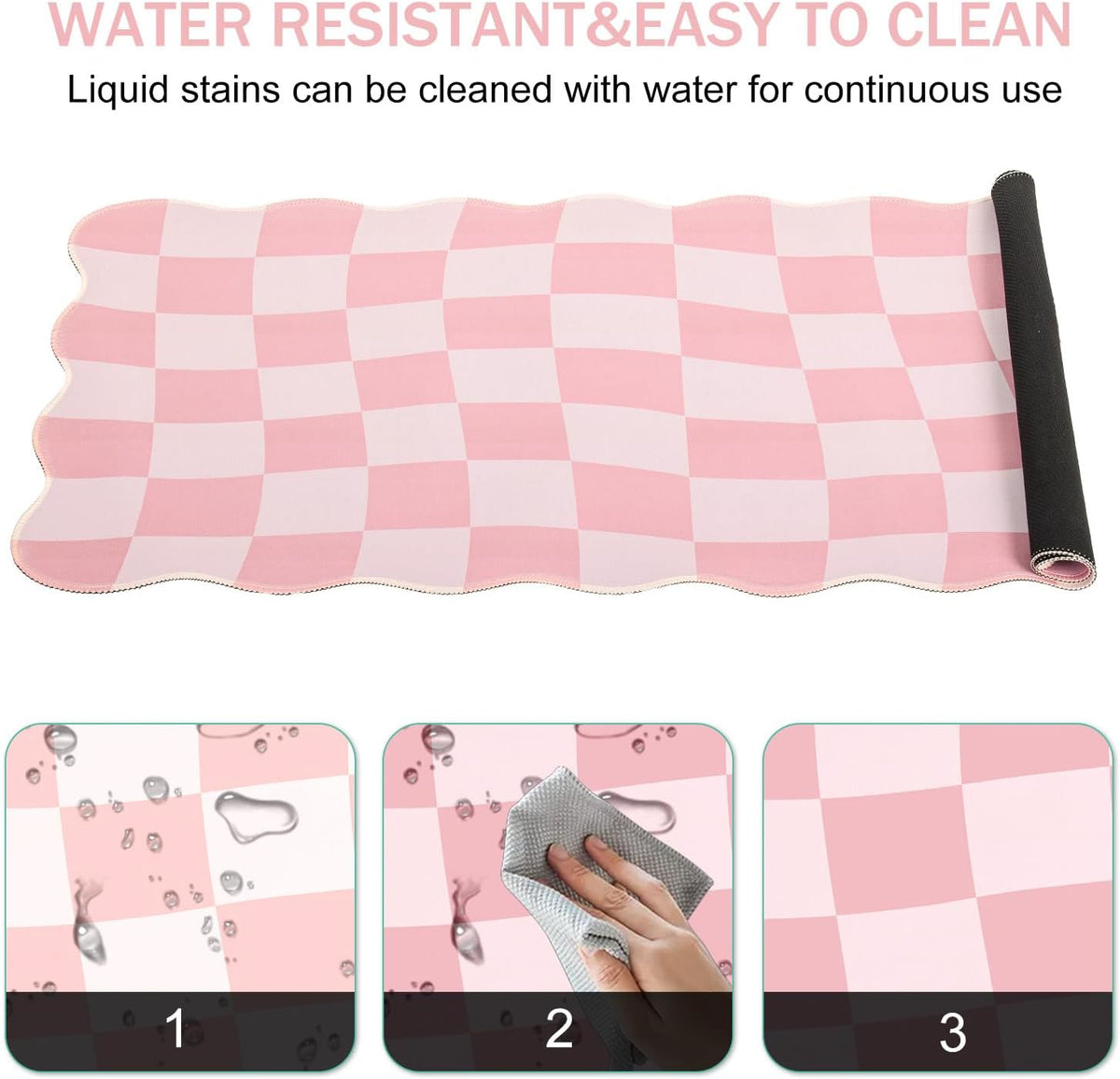 Pink Mouse Pad,Geometric Desk Mat XXL Large Scalloped Gaming Mousepad,35.4x15.7in Non-Slip Rubber Base Keyboard Pad Waterproof Desktop Mat for Laptop Computer Game Home Office-Checkered