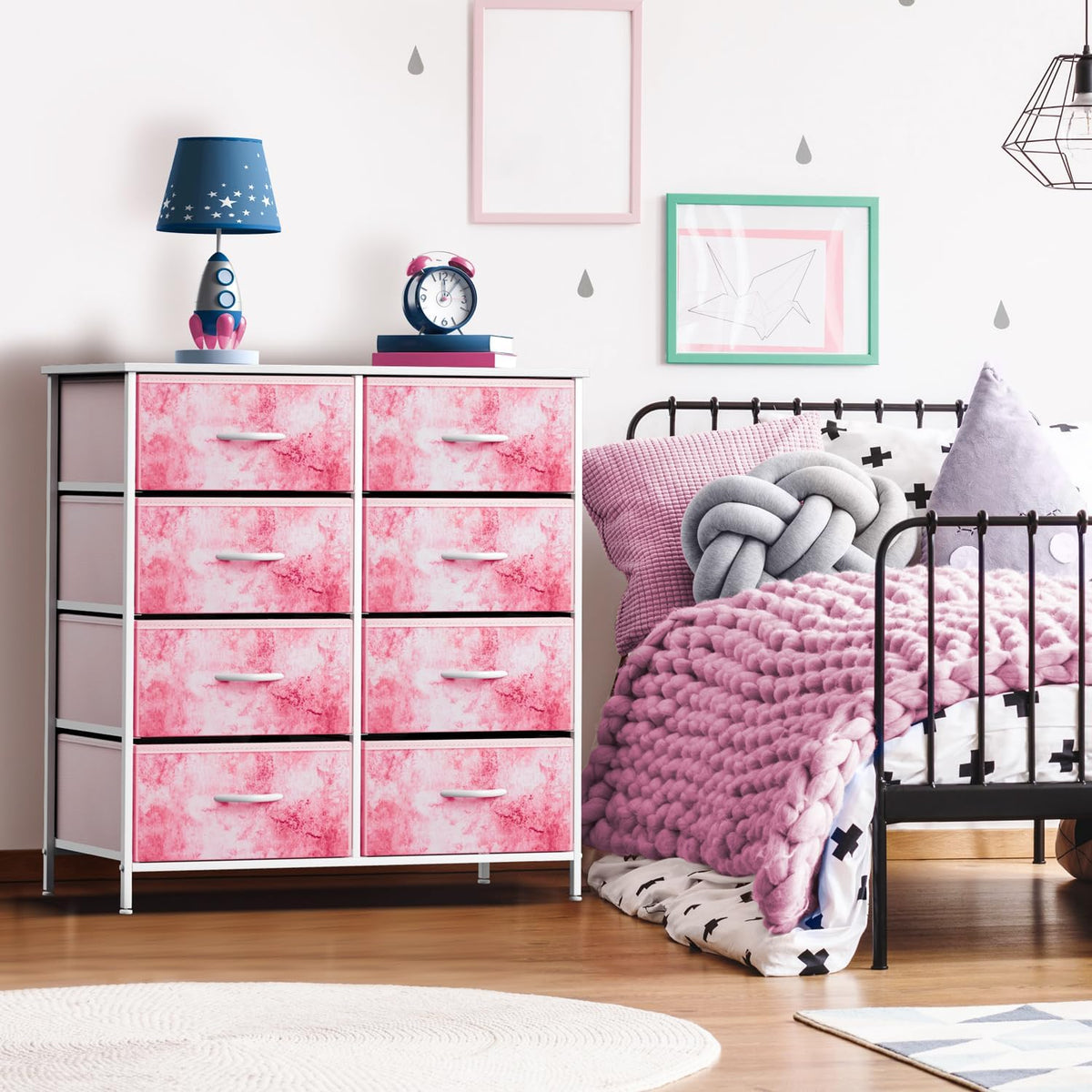 Kids Dresser, Cube Storage for Bedroom (8 Drawer, Tie Dye Pink)