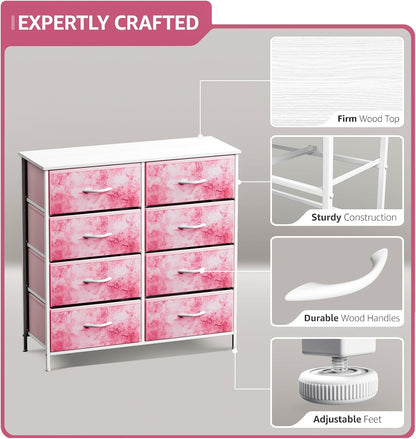 Kids Dresser, Cube Storage for Bedroom (8 Drawer, Tie Dye Pink)