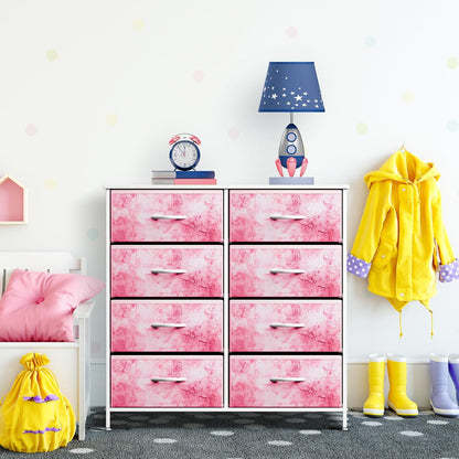 Kids Dresser, Cube Storage for Bedroom (8 Drawer, Tie Dye Pink)