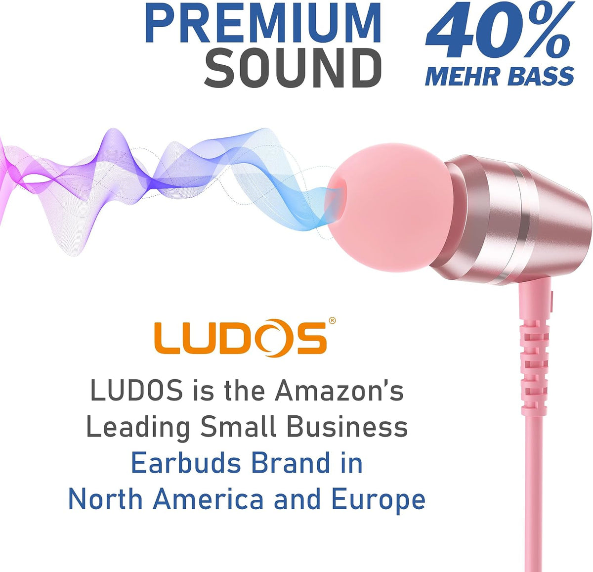 OMNITONE Wired Earbuds in-Ear Headphones, 5 Year Warranty, Earphones with Microphone, 3.5 mm Jack Corded Ear Buds, Videoconference for iPhone, Samsung, Laptop, Kids, School Students - Pink