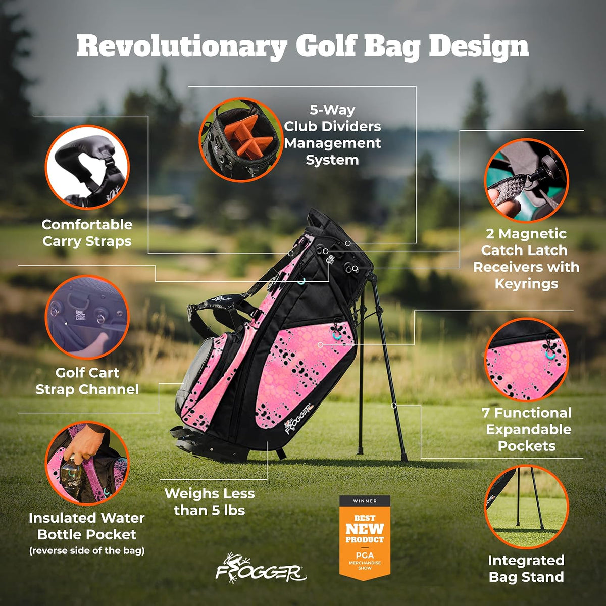 Frogger Function Hybrid Golf Bag for Men and Women with Stand - Ultra Lightweight Golf Bag with 7 Spacious Pockets, 2 Integrated Latch-it Receivers and Ergonomic Dual Shoulder Straps