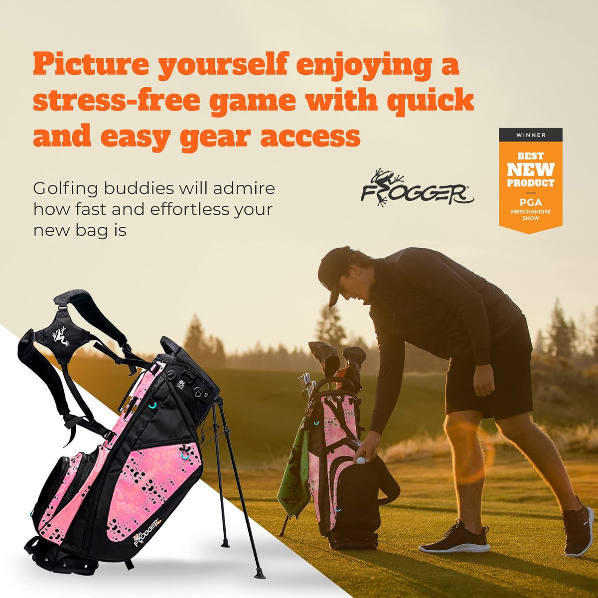 Frogger Function Hybrid Golf Bag for Men and Women with Stand - Ultra Lightweight Golf Bag with 7 Spacious Pockets, 2 Integrated Latch-it Receivers and Ergonomic Dual Shoulder Straps