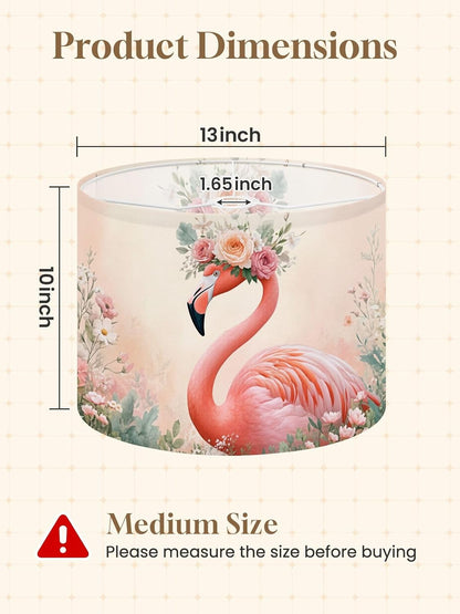 Flamingos Linen Drum Lamp Shades Easy Assembly, 13" x13" x10" Tropical Animal Pink Modern Roses Floral Crown Pastel Colors Feathers Lampshade for Table Lamps Floor Lamps Replacement Lamp Shade