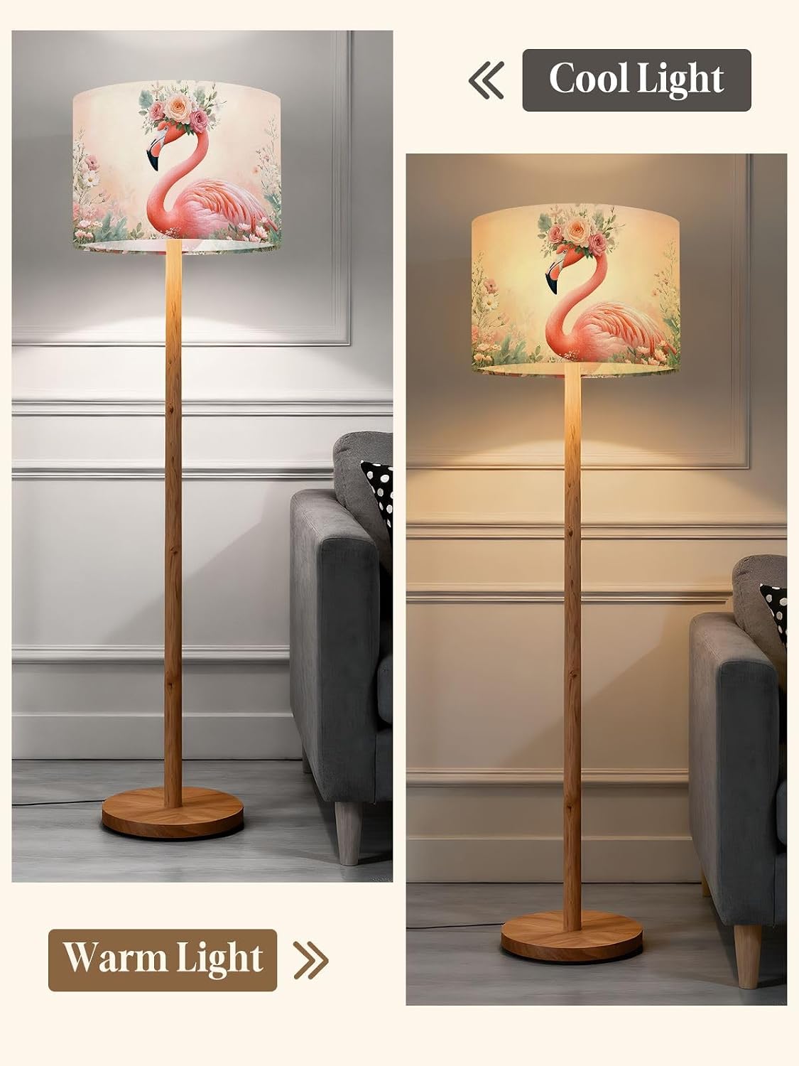 Flamingos Linen Drum Lamp Shades Easy Assembly, 13" x13" x10" Tropical Animal Pink Modern Roses Floral Crown Pastel Colors Feathers Lampshade for Table Lamps Floor Lamps Replacement Lamp Shade