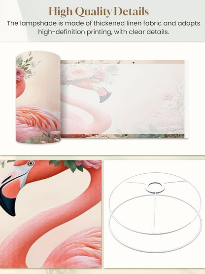 Flamingos Linen Drum Lamp Shades Easy Assembly, 13" x13" x10" Tropical Animal Pink Modern Roses Floral Crown Pastel Colors Feathers Lampshade for Table Lamps Floor Lamps Replacement Lamp Shade