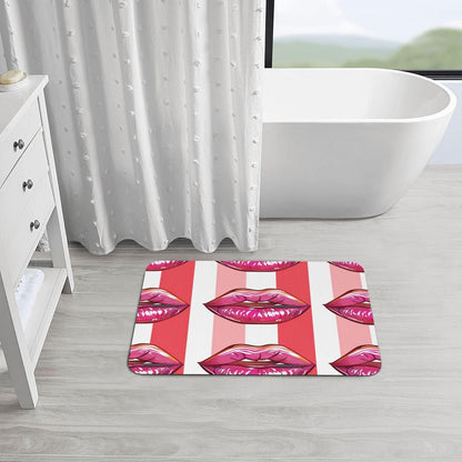 Pink Mouth Geometric Stripes Absorbent Bath Mat Non Slip Washable Doormat 19.7x31.5 in Quick Dry Shower Mat Thin Floor Rug for Bathroom Kitchen Entryway