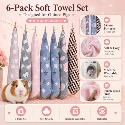 Grddaef Guinea Pig Fleece Blankets 6 Pieces Waterproof & Washable Small Animal Cage Liners Sleep Mat Bedding Pad for Hamster Chinchilla Rabbit Hedgehog (S-7.9 x 7.9 Inch)