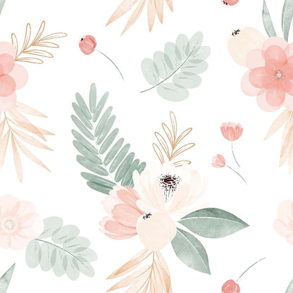 Neutral Green Leaves Pink Poppy Floral Peel and Stick Wallpaper Self Adhesive Removable Easy Peel Off Stick on Wall Paper for Bedroom Cabinet Renter