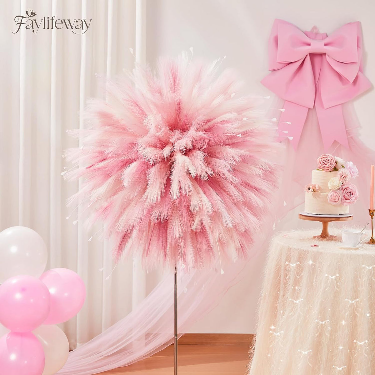50PCS Blush Pink Pampas Grass, 17in Fluffy Boho Feathers Decor