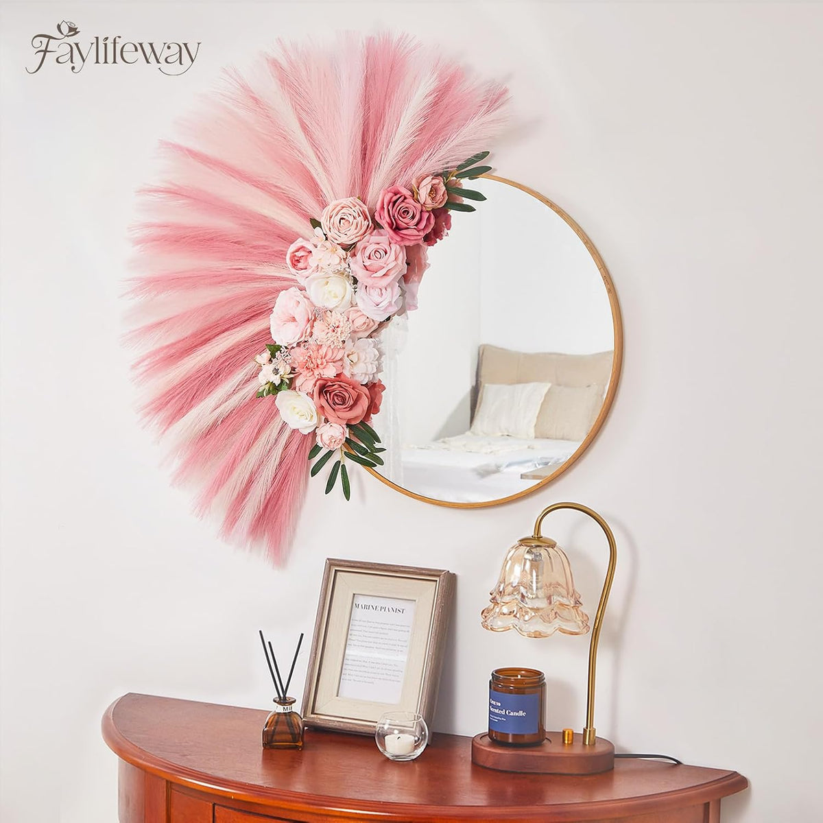 50PCS Blush Pink Pampas Grass, 17in Fluffy Boho Feathers Decor
