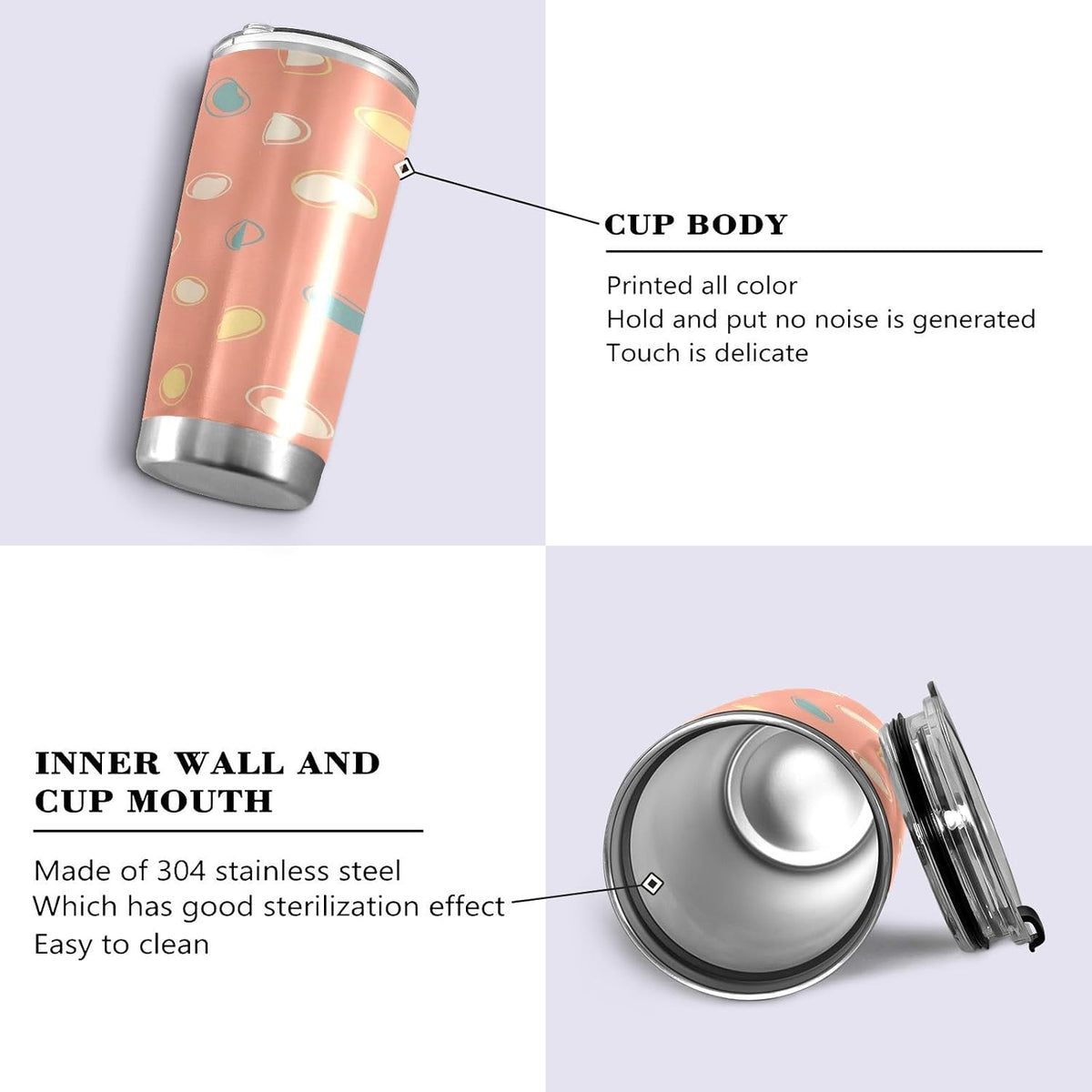 Peach Pattern 20oz Tumbler with Lid, Stainless Steel Vacuum Insulated Travel Mug, Double Wall Leakproof Coffee Cup, Travel Flask Includes 2 Straws for Hot and Cold Drinks