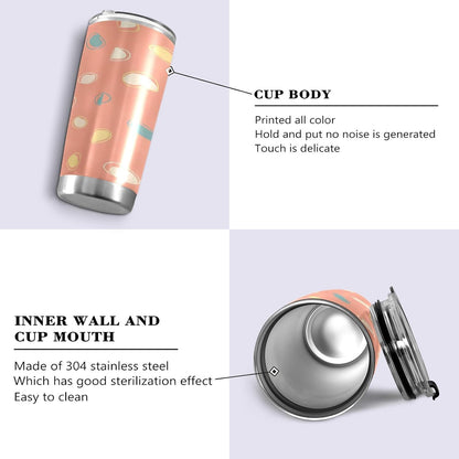 Peach Pattern 20oz Tumbler with Lid, Stainless Steel Vacuum Insulated Travel Mug, Double Wall Leakproof Coffee Cup, Travel Flask Includes 2 Straws for Hot and Cold Drinks