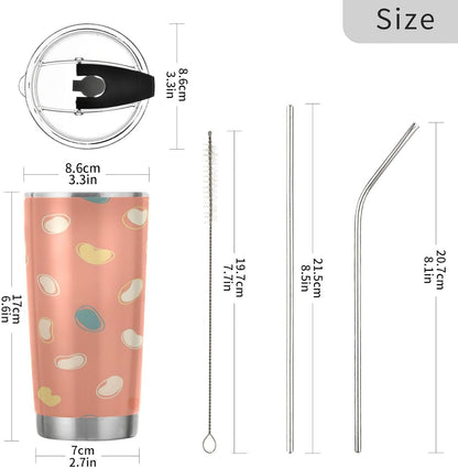 Peach Pattern 20oz Tumbler with Lid, Stainless Steel Vacuum Insulated Travel Mug, Double Wall Leakproof Coffee Cup, Travel Flask Includes 2 Straws for Hot and Cold Drinks