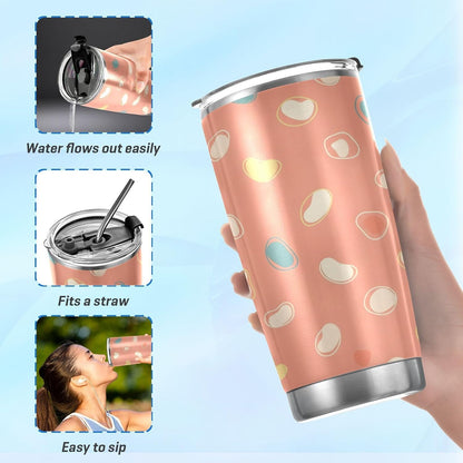 Peach Pattern 20oz Tumbler with Lid, Stainless Steel Vacuum Insulated Travel Mug, Double Wall Leakproof Coffee Cup, Travel Flask Includes 2 Straws for Hot and Cold Drinks