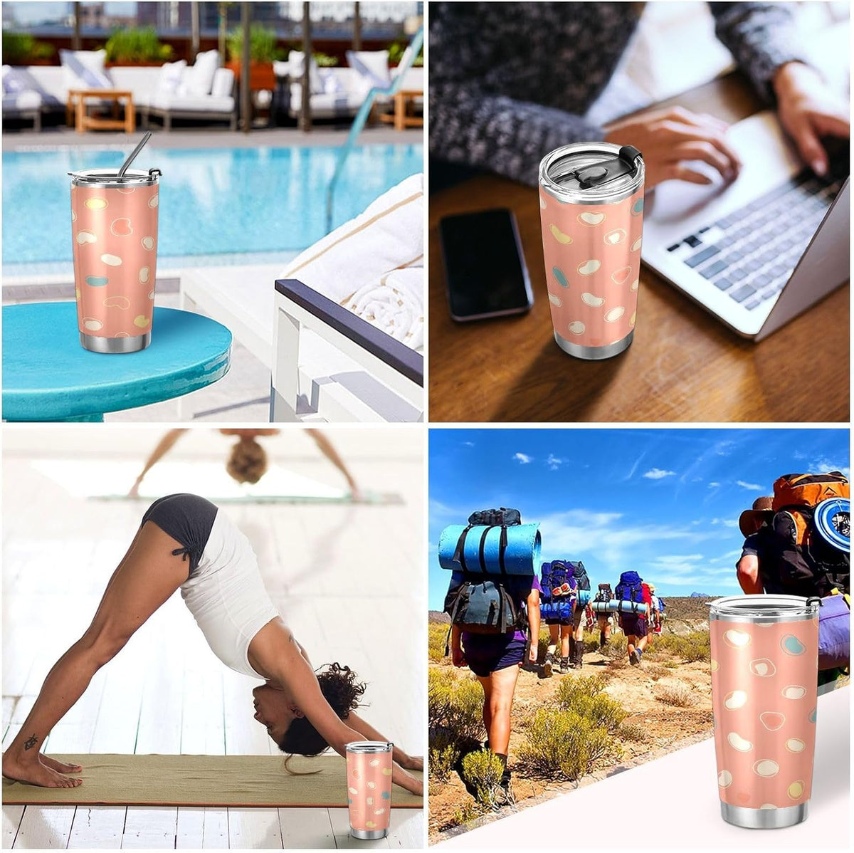 Peach Pattern 20oz Tumbler with Lid, Stainless Steel Vacuum Insulated Travel Mug, Double Wall Leakproof Coffee Cup, Travel Flask Includes 2 Straws for Hot and Cold Drinks