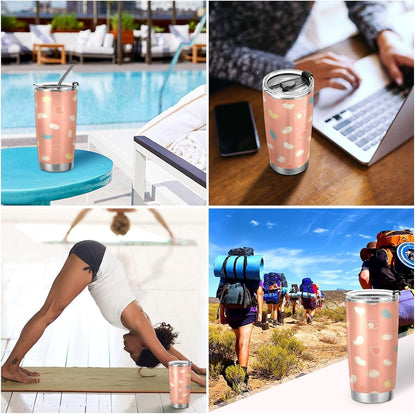 Peach Pattern 20oz Tumbler with Lid, Stainless Steel Vacuum Insulated Travel Mug, Double Wall Leakproof Coffee Cup, Travel Flask Includes 2 Straws for Hot and Cold Drinks